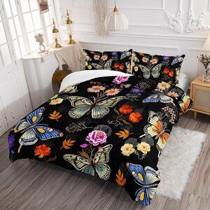 Black Floral Comforter Set Queen Sz